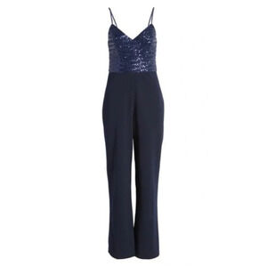 Eliza J‎ Women's Sleeveless Sequin Bodice Jumpsuit In Navy Size 8 NWT